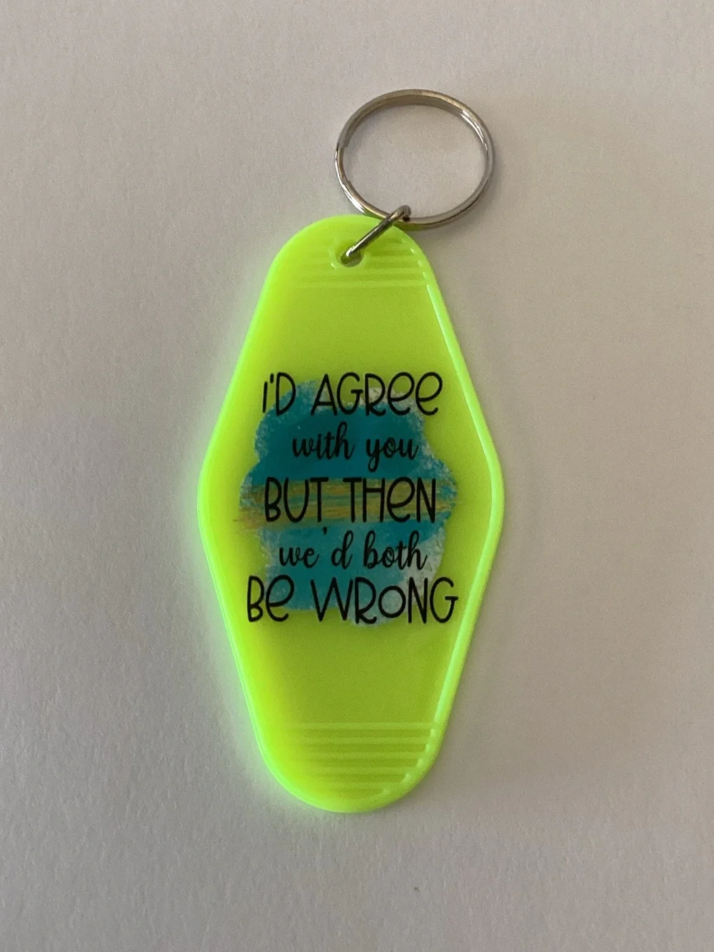 Neon Lime Acrylic Keychain with Humorous Quote